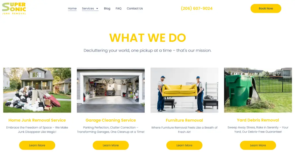 Local Services website section for supersonick Junk removal